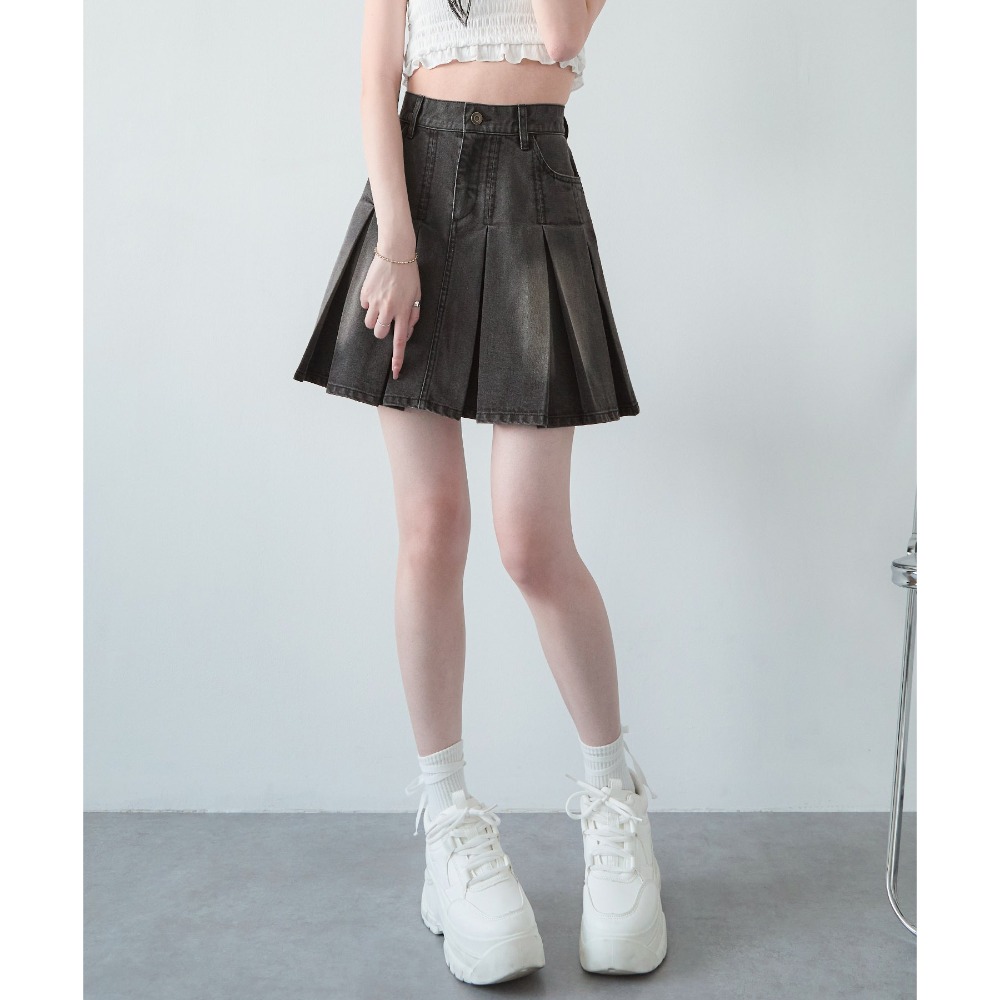 MONO MART牛仔百褶裙 - 灰F-細節圖2