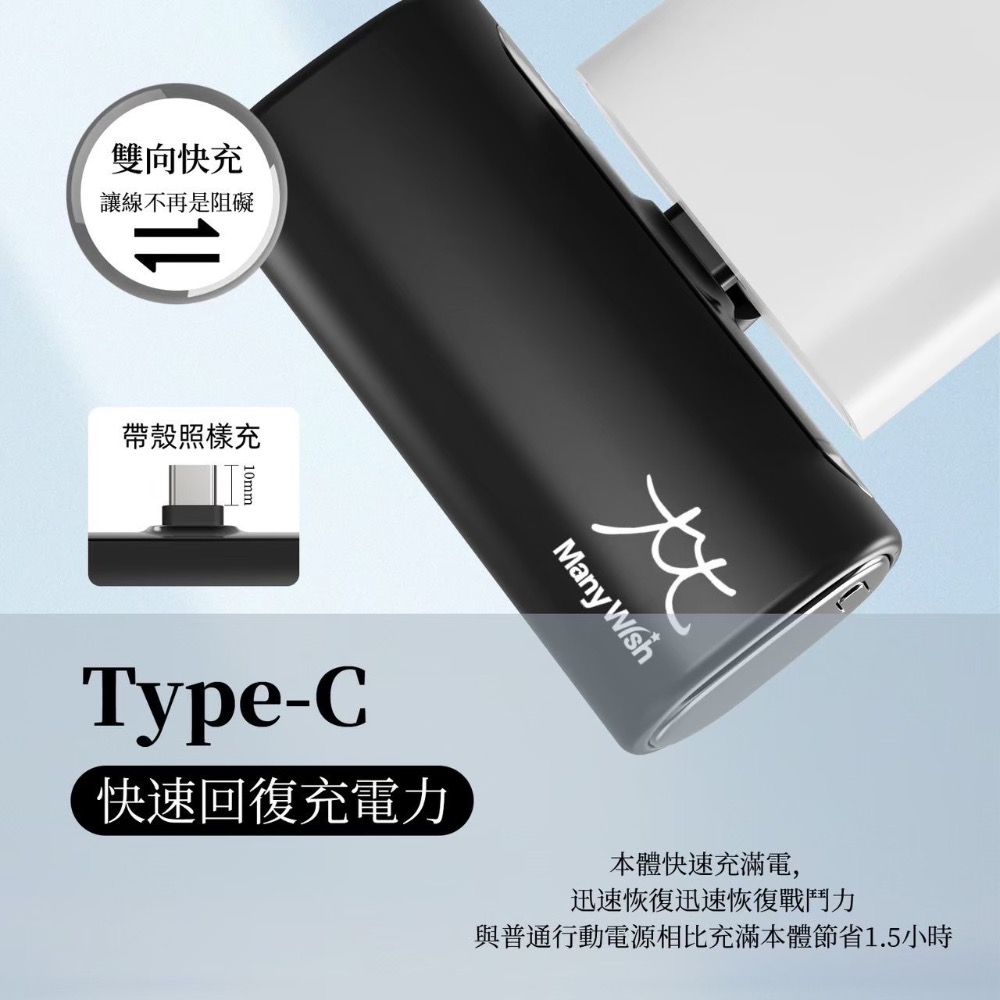 【Many Wish 極速口袋充】小巧方便攜帶式行動電源 容量大 智能溫控 接口加長 BSMI認證 可上飛機-細節圖6