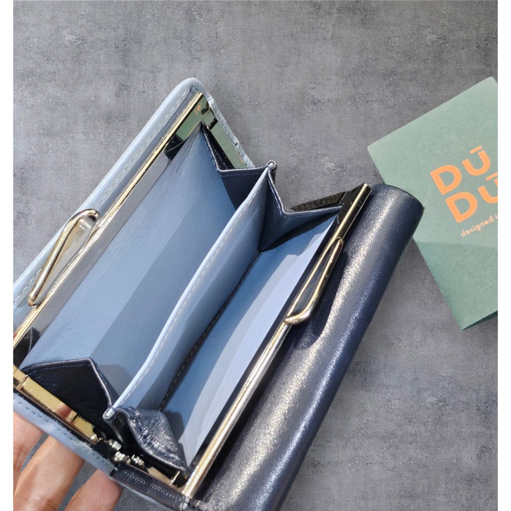 義大利品牌DUDŪ 真皮配色口金開零錢短夾-細節圖3