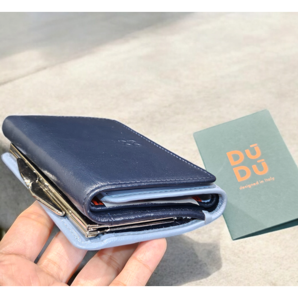 義大利品牌DUDŪ 真皮配色口金開零錢短夾-細節圖4