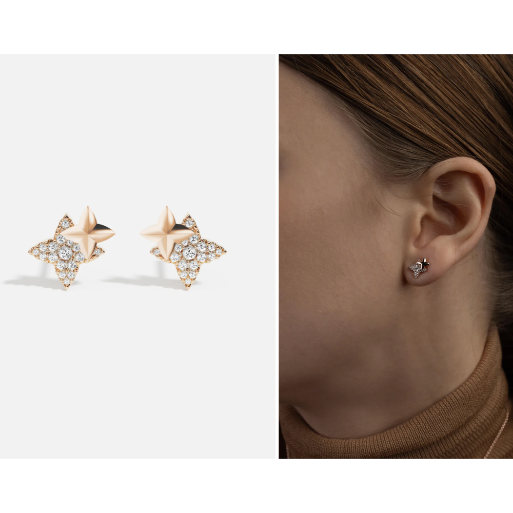 apm monoco 六芒星玫瑰銀色耳釘-細節圖2