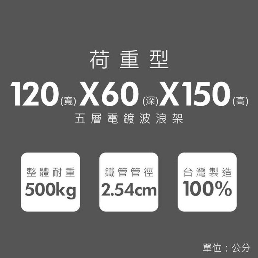 【dayneeds】荷重型 120x60x150公分 五層電鍍(鎖管)波浪架-細節圖2