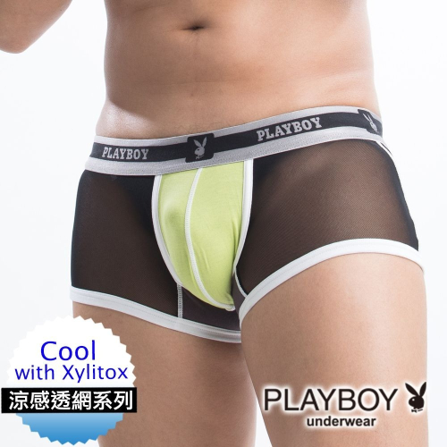 【PLAYBOY】涼感立體性感激透低腰三角褲/四角褲 （單件-果綠色）