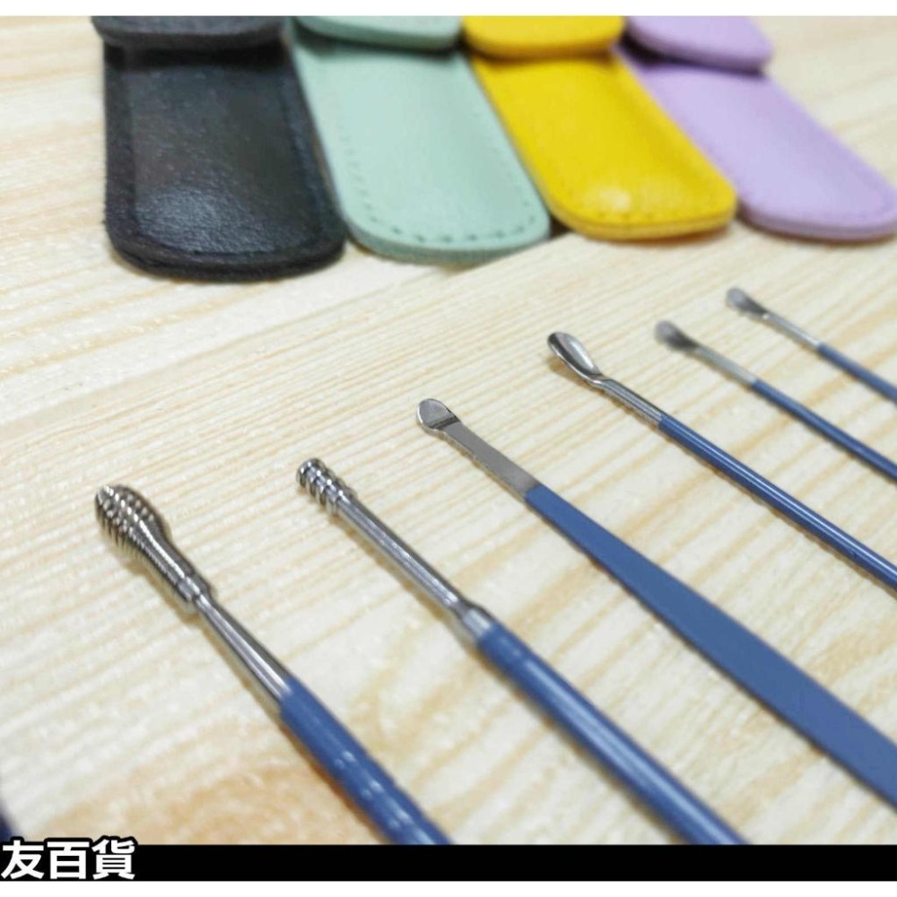 耳勺六件套 (皮套裝/盒裝) 挖耳棒 掏耳棒 耳垢棒 金屬耳掏棒 耳朵清潔棒 挖耳勺《友百貨》-細節圖4