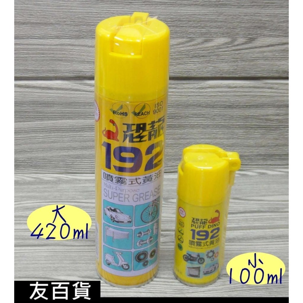 台灣製 恐龍192噴霧式黃油 (100ml/420ml) 潤滑油 防鏽油 恐龍黃油 192《友百貨》-細節圖2