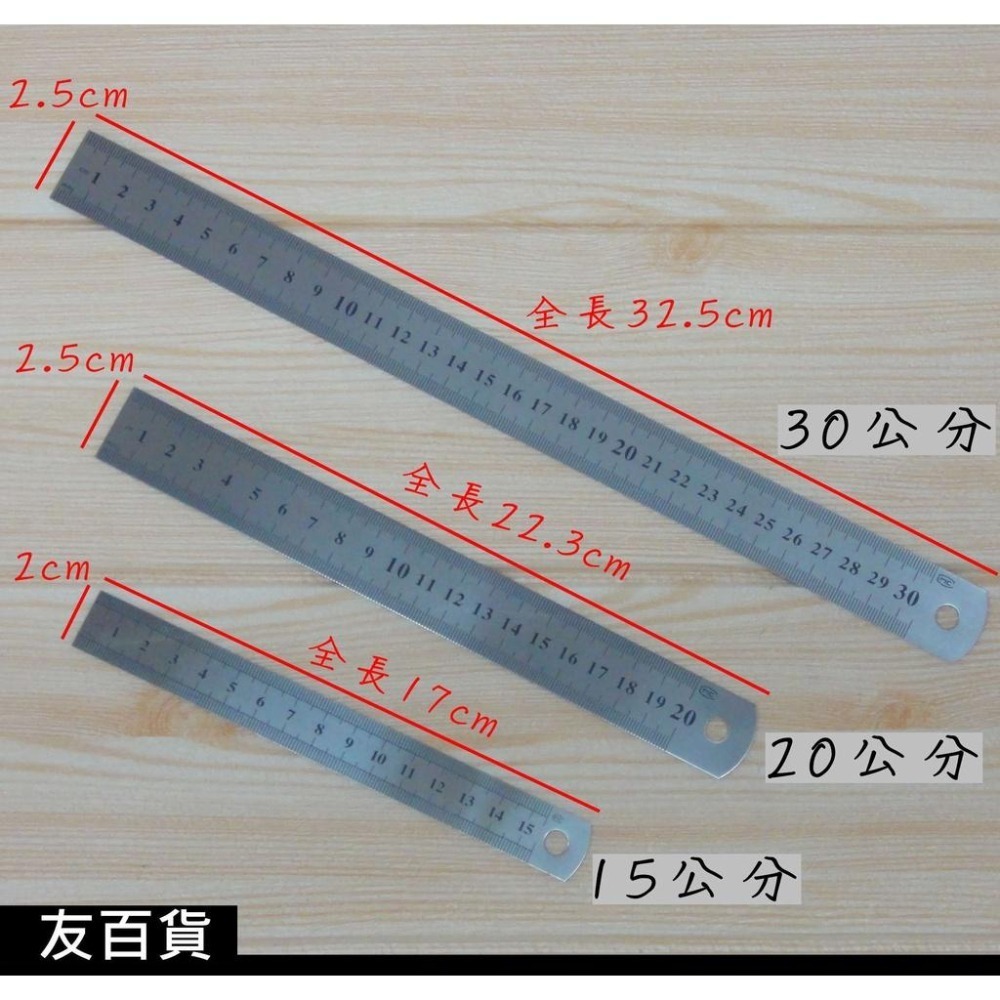 不鏽鋼雙面直尺 不鏽鋼尺 繪圖尺 鐵尺 文具直尺 辦公直尺 文書尺 文具《友百貨》-細節圖2