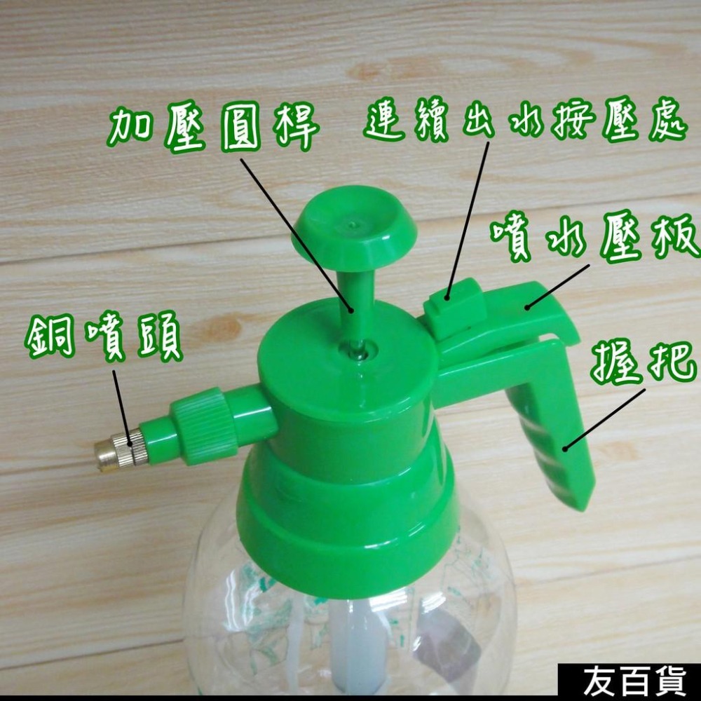 《友百貨》名仕 氣壓銅頭噴霧器2000ml 噴槍頭 噴水壺 透明噴水器 噴瓶 消毒壺 灑水壺 澆花器 CHJ518-細節圖2