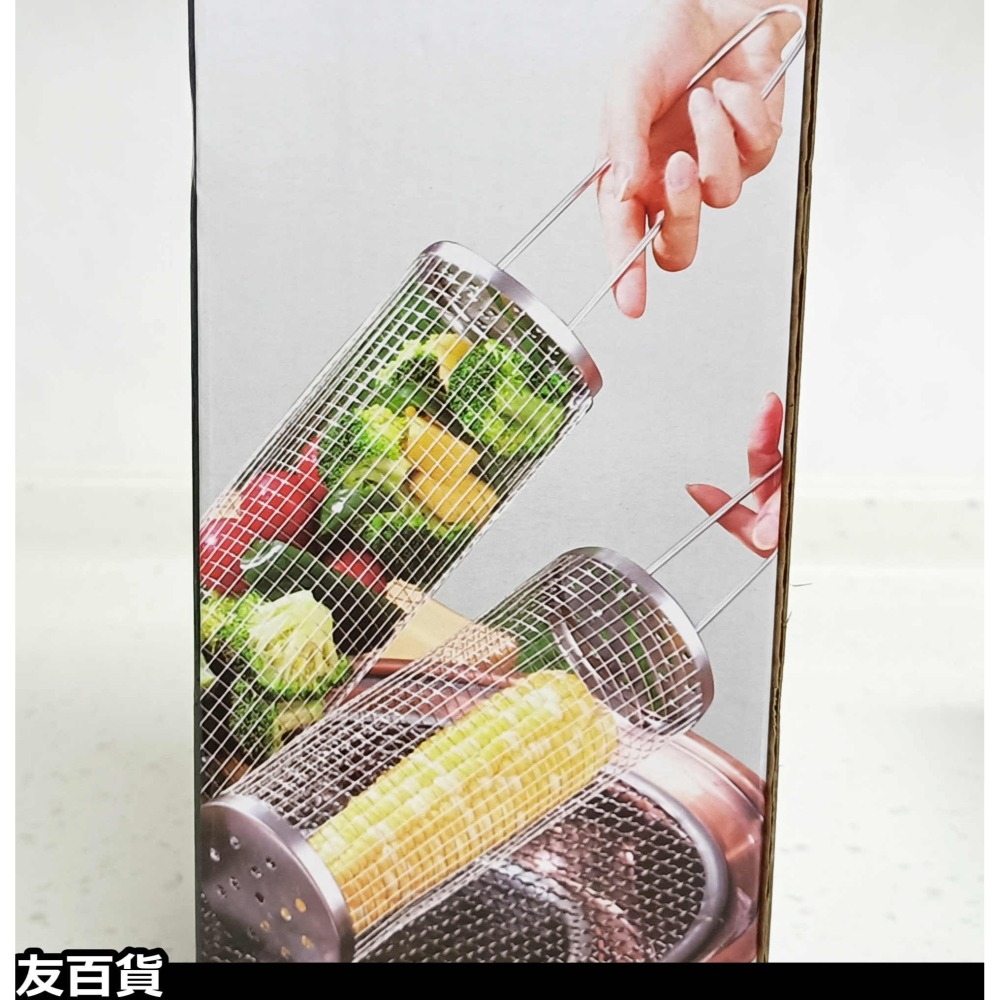 《友百貨》不鏽鋼圓筒烤網 不鏽鋼燒烤籠 滾動烤肉網 圓形烤網 蔬菜烤網 烤肉用品 烤網 中秋烤網 BBQ-細節圖4