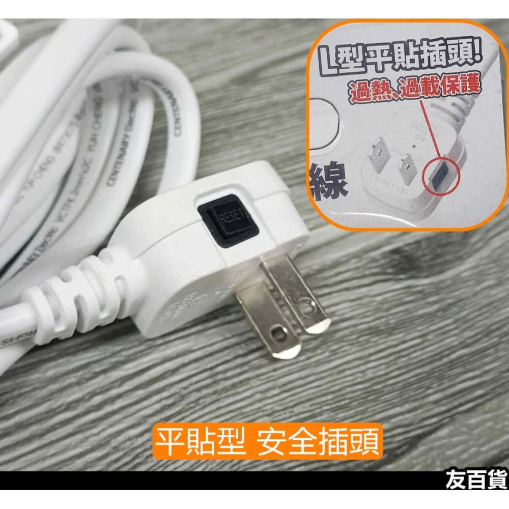 便利型4座2P延長線 家用延長線 四插延長線 台灣製 新安規延長線 平貼插頭 過載保護 好朋友延長線《友百貨》-細節圖4