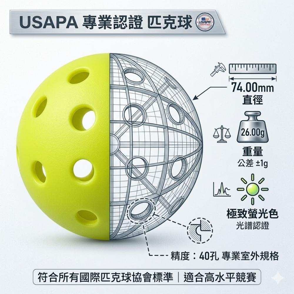 【夜光款】Pickleball 40孔專業匹克球 匹克球 皮克球 40孔球 室外球 室內球 高彈耐打 飛行穩定-細節圖5