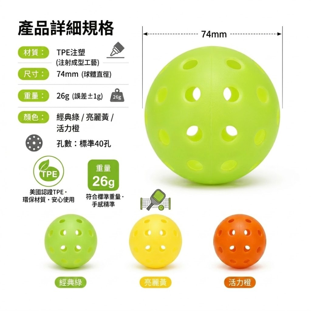 【夜光款】Pickleball 40孔專業匹克球 匹克球 皮克球 40孔球 室外球 室內球 高彈耐打 飛行穩定-細節圖6