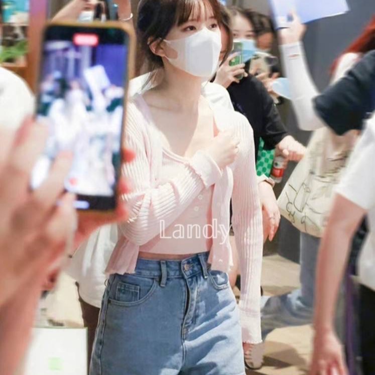 ღ 𝕃𝕒𝕟𝕕𝕪 ღ ｛預購｝偷偷藏不住趙露思桑稚同款 粉色針織外套背心小吊帶早秋套裝 約會必備-細節圖3