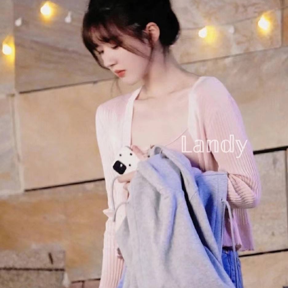 ღ 𝕃𝕒𝕟𝕕𝕪 ღ ｛預購｝偷偷藏不住趙露思桑稚同款 粉色針織外套背心小吊帶早秋套裝 約會必備-細節圖4