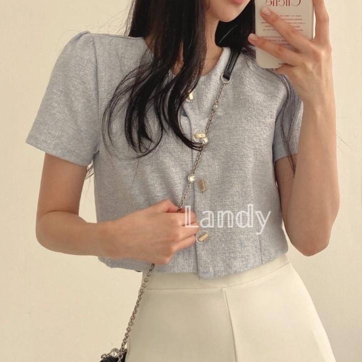 ღ 𝕃𝕒𝕟𝕕𝕪 ღ ｛預購｝韓系超火小香風 短款上衣女装 夏季新款衣服 復古風小香風-細節圖2