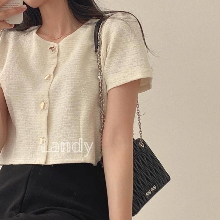 ღ 𝕃𝕒𝕟𝕕𝕪 ღ ｛預購｝韓系超火小香風 短款上衣女装 夏季新款衣服 復古風小香風-細節圖4