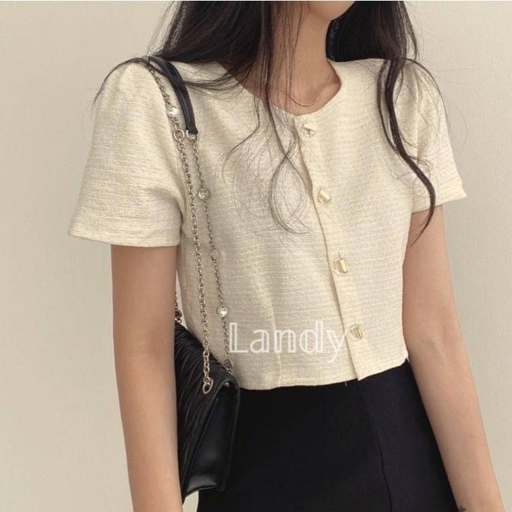 ღ 𝕃𝕒𝕟𝕕𝕪 ღ ｛預購｝韓系超火小香風 短款上衣女装 夏季新款衣服 復古風小香風-細節圖6