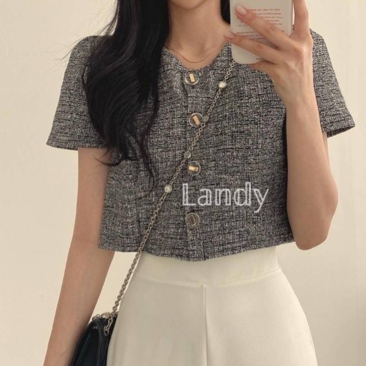 ღ 𝕃𝕒𝕟𝕕𝕪 ღ ｛預購｝韓系超火小香風 短款上衣女装 夏季新款衣服 復古風小香風-細節圖7