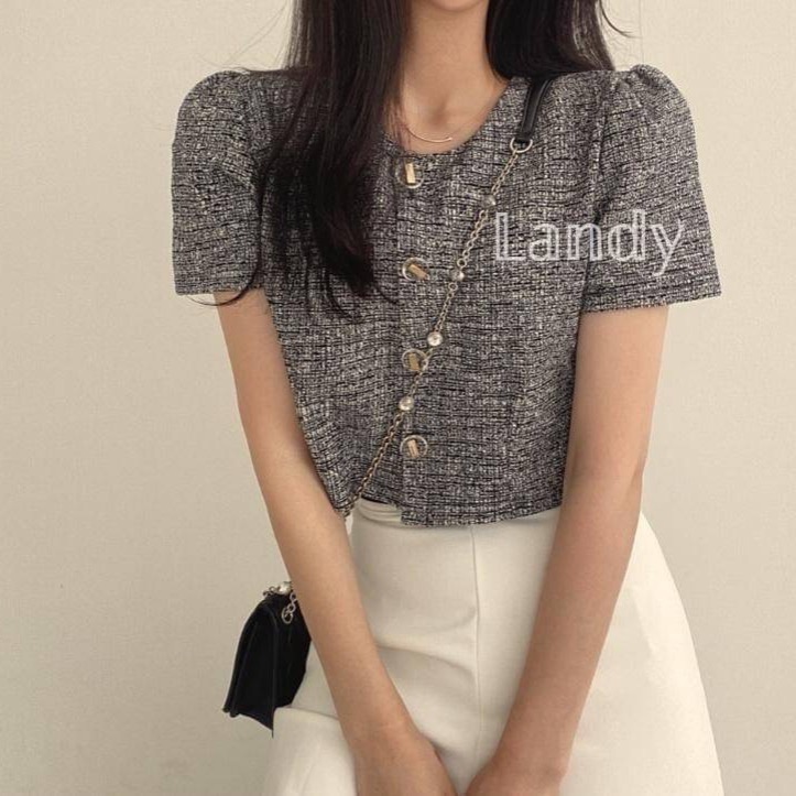 ღ 𝕃𝕒𝕟𝕕𝕪 ღ ｛預購｝韓系超火小香風 短款上衣女装 夏季新款衣服 復古風小香風-細節圖8