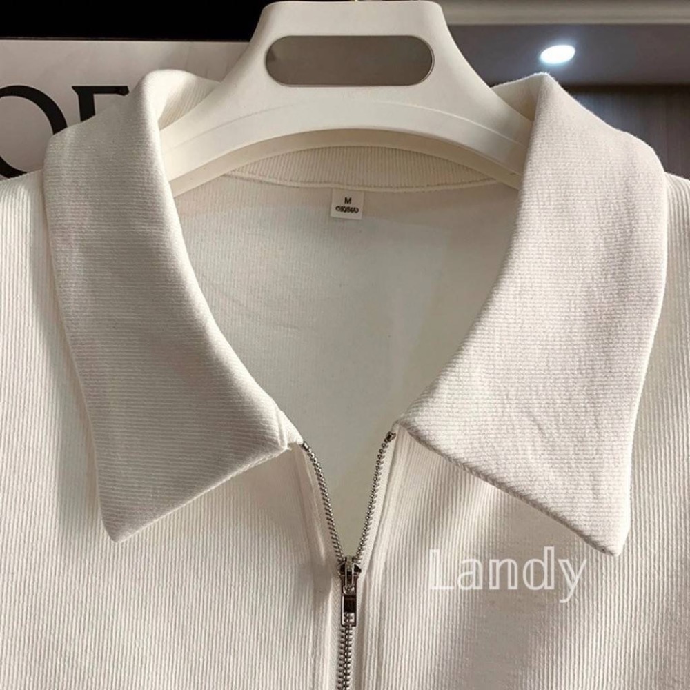 ღ 𝕃𝕒𝕟𝕕𝕪 ღ ｛預購｝純欲辣妹短袖正肩t恤女夏季修身雙拉鍊設計polo衫顯瘦短款上衣潮-細節圖8