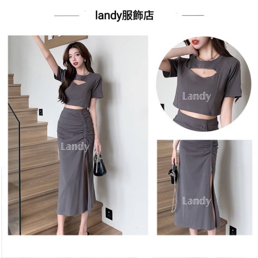 ღ 𝕃𝕒𝕟𝕕𝕪 ღ ｛現+預購｝減齡時尚套裝 小眾設計感修身包臀 性感網紅女神 兩件套裝裙夏-細節圖5