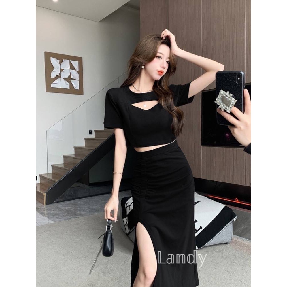 ღ 𝕃𝕒𝕟𝕕𝕪 ღ ｛現+預購｝減齡時尚套裝 小眾設計感修身包臀 性感網紅女神 兩件套裝裙夏-細節圖8