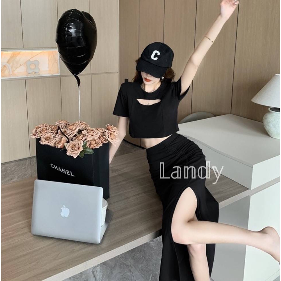 ღ 𝕃𝕒𝕟𝕕𝕪 ღ ｛現+預購｝減齡時尚套裝 小眾設計感修身包臀 性感網紅女神 兩件套裝裙夏-細節圖9