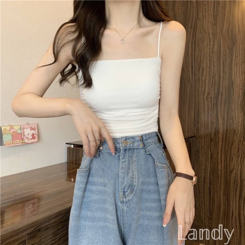 ღ 𝕃𝕒𝕟𝕕𝕪 ღ ｛現+預購｝冰絲抹胸小吊帶背心女夏季內搭美背帶胸墊外穿防走光修身短款上衣-細節圖3