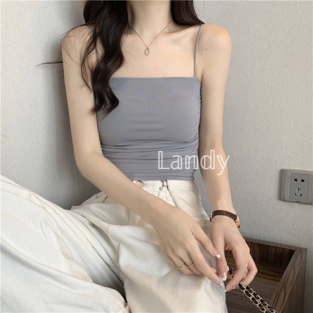 ღ 𝕃𝕒𝕟𝕕𝕪 ღ ｛現+預購｝冰絲抹胸小吊帶背心女夏季內搭美背帶胸墊外穿防走光修身短款上衣-細節圖7