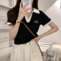 ღ 𝕃𝕒𝕟𝕕𝕪 ღ ｛現+預購｝甜美夏季小清新正肩polo杉 休閒款穿搭 短袖T恤女修身短款 上衣潮-規格圖7