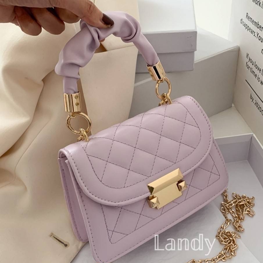 ღ 𝕃𝕒𝕟𝕕𝕪 ღ ｛現+預購｝夏季百搭女包包2023流行新款潮流 時尚金鏈條斜肩手提小方包-細節圖2