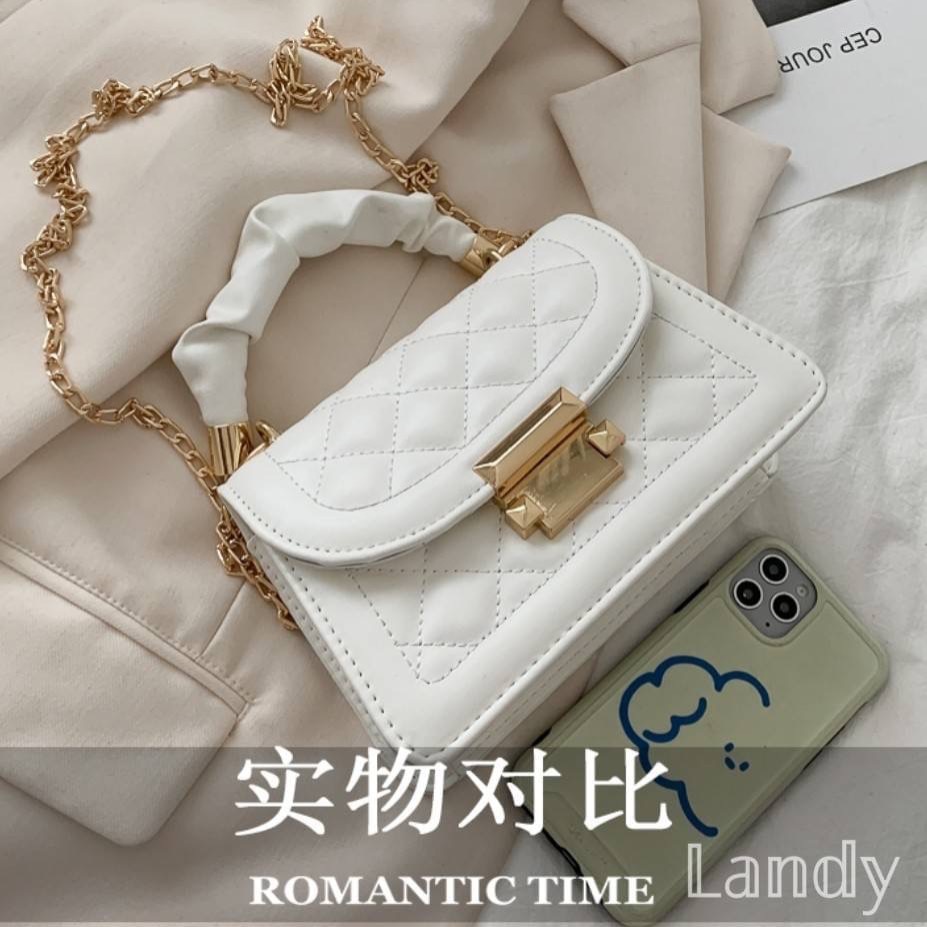 ღ 𝕃𝕒𝕟𝕕𝕪 ღ ｛現+預購｝夏季百搭女包包2023流行新款潮流 時尚金鏈條斜肩手提小方包-細節圖7