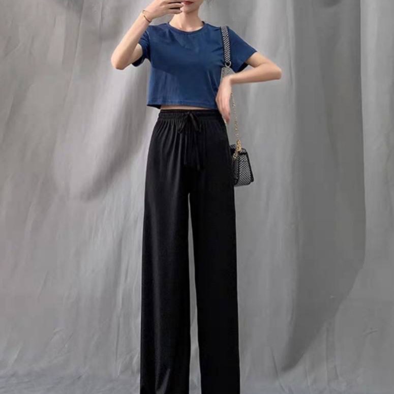 ღ 𝕃𝕒𝕟𝕕𝕪 ღ ｛現+預購｝通勤族必備冰絲寬褲 女生薄款寬褲 垂墜感寬褲 高腰黑色顯瘦-細節圖2