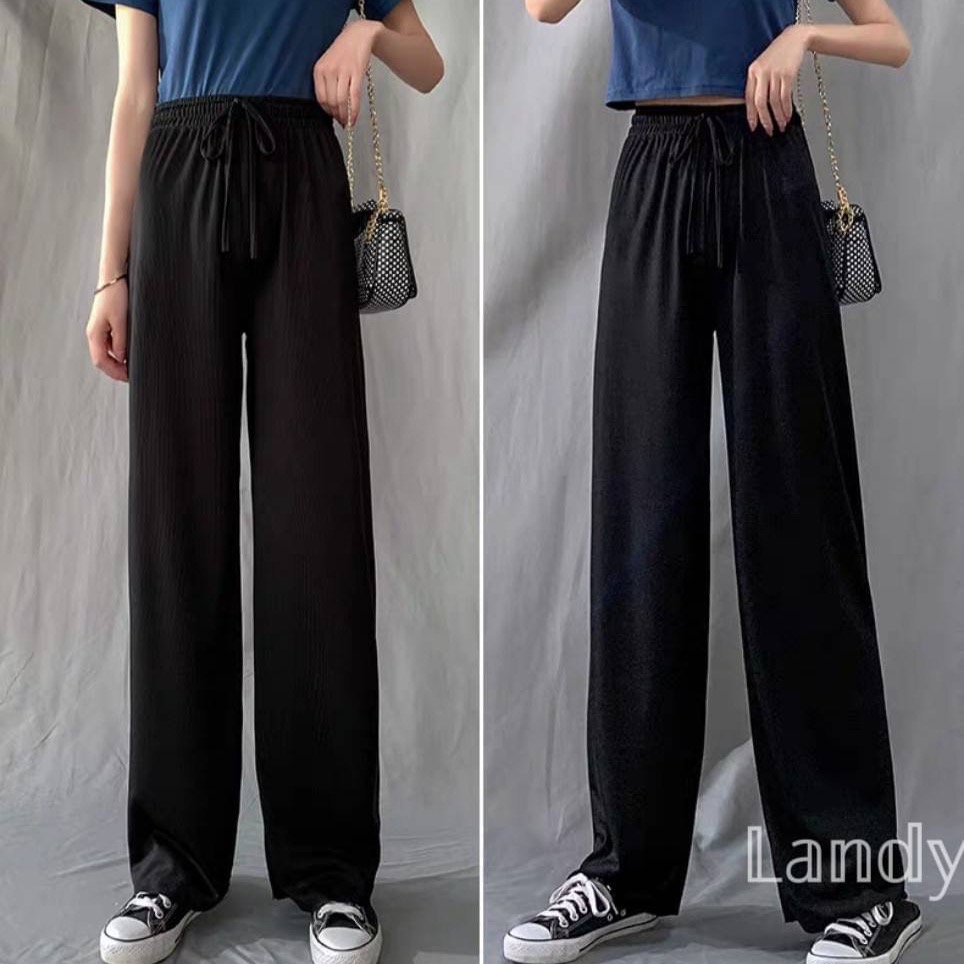 ღ 𝕃𝕒𝕟𝕕𝕪 ღ ｛現+預購｝通勤族必備冰絲寬褲 女生薄款寬褲 垂墜感寬褲 高腰黑色顯瘦-細節圖3