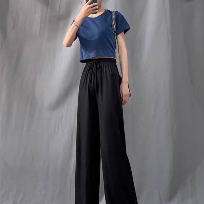 ღ 𝕃𝕒𝕟𝕕𝕪 ღ ｛現+預購｝通勤族必備冰絲寬褲 女生薄款寬褲 垂墜感寬褲 高腰黑色顯瘦-細節圖4