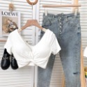 ღ 𝕃𝕒𝕟𝕕𝕪 ღ ｛現貨｝夏季新款時尚百搭V領交叉打結短版顯瘦上衣-規格圖11