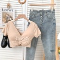 ღ 𝕃𝕒𝕟𝕕𝕪 ღ ｛現貨｝夏季新款時尚百搭V領交叉打結短版顯瘦上衣-規格圖11