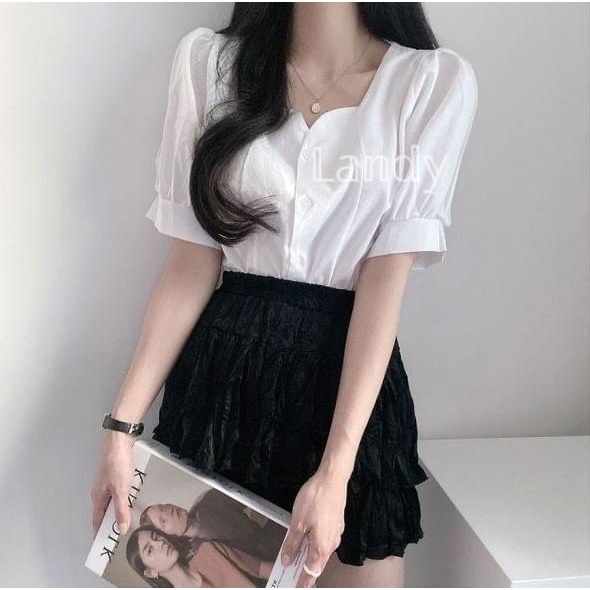 ღ 𝕃𝕒𝕟𝕕𝕪 ღ ｛現貨｝#061 設計感泡泡袖氣質上衣 韓系時尚百搭上衣-細節圖4