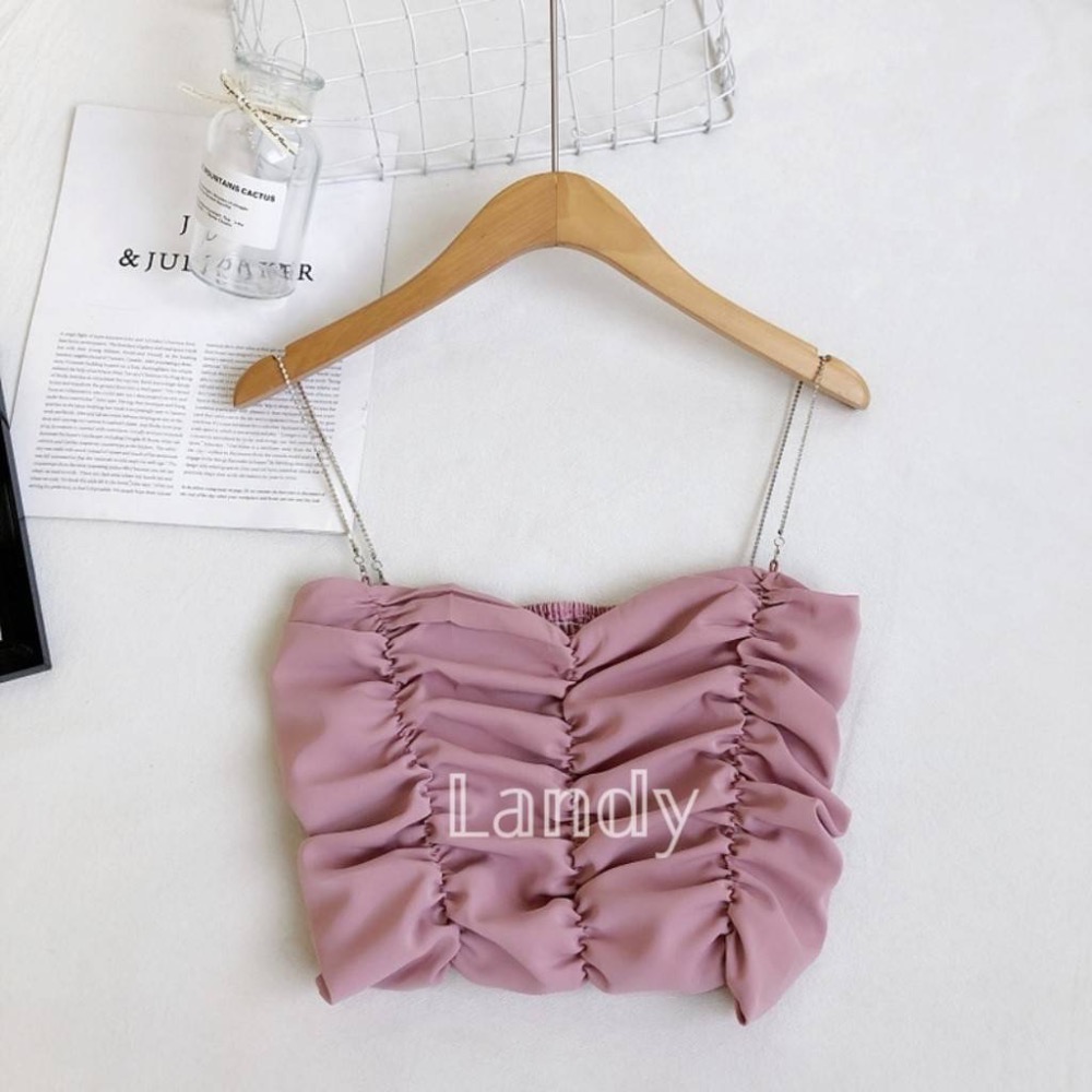 ღ 𝕃𝕒𝕟𝕕𝕪 ღ ｛現貨｝#063 性感吊帶抹胸上衣 夏季新款性感百搭露肩背心 性感美背背心-細節圖3