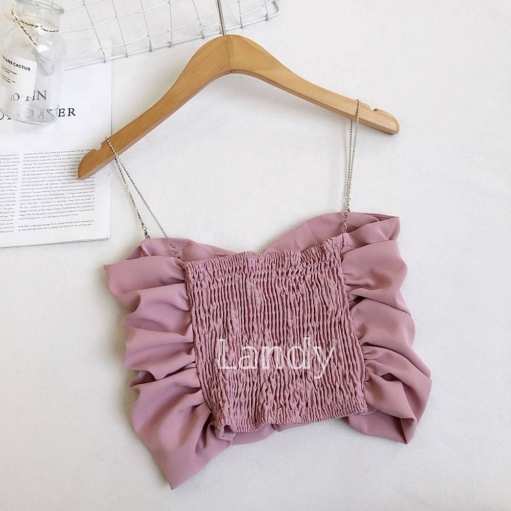 ღ 𝕃𝕒𝕟𝕕𝕪 ღ ｛現貨｝#063 性感吊帶抹胸上衣 夏季新款性感百搭露肩背心 性感美背背心-細節圖4