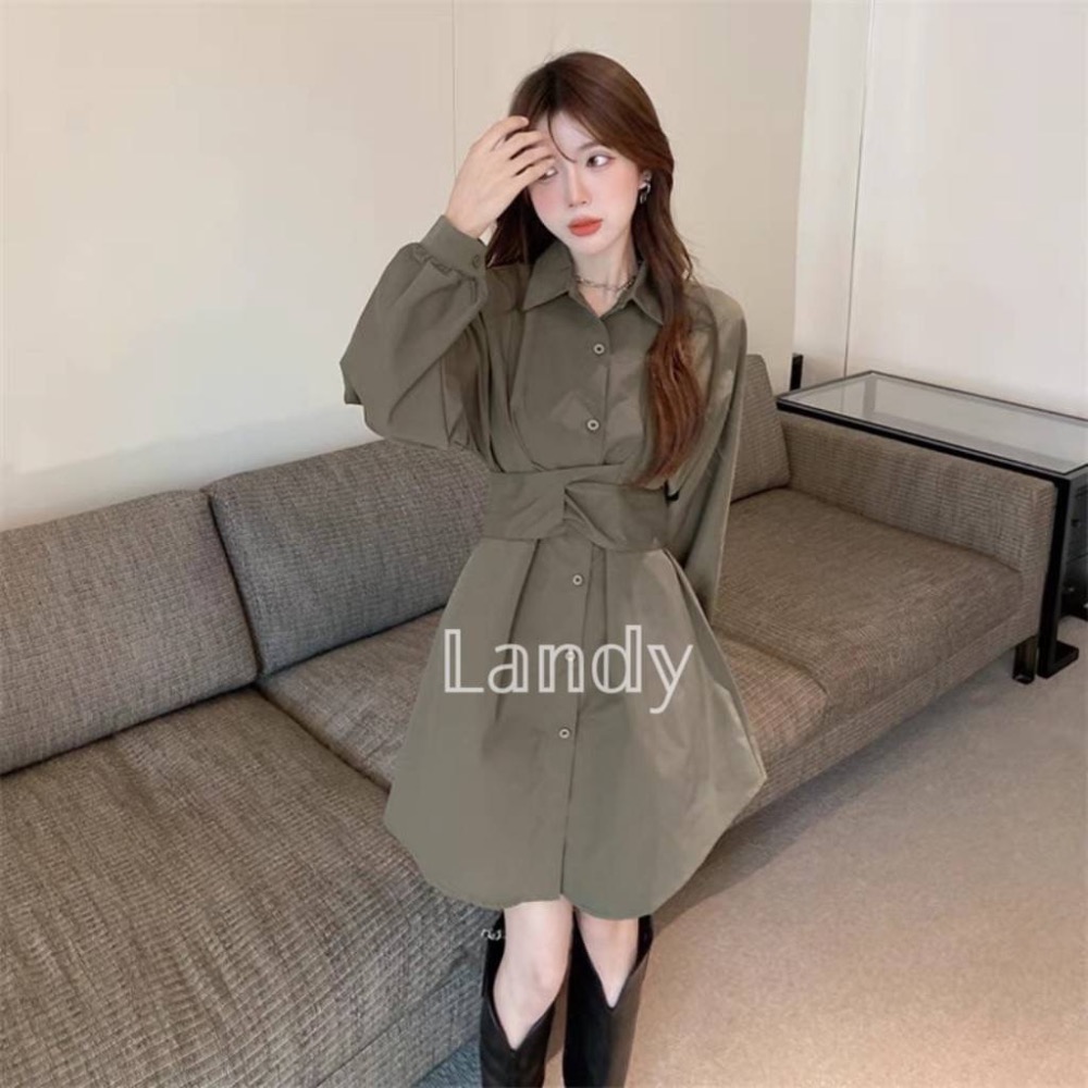 ღ 𝕃𝕒𝕟𝕕𝕪 ღ ｛現+預購｝#085 秋季穿搭2023年新款法式長袖襯衫連衣裙子套裝褲 高級感超好看女裝-細節圖4