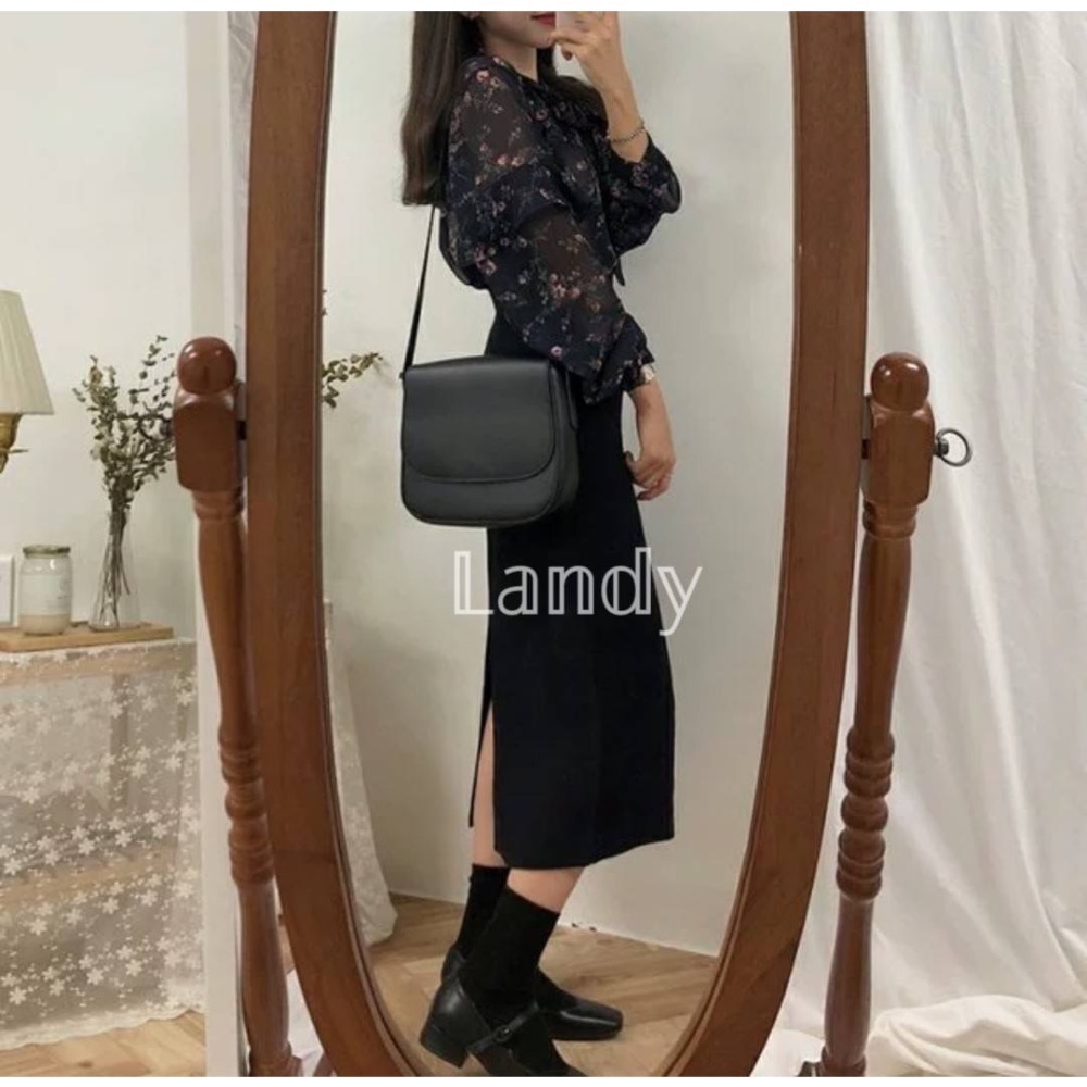 ღ 𝕃𝕒𝕟𝕕𝕪 ღ ｛預購｝#106 韓國復古 高腰顯瘦a字 半身裙 2023秋冬新款 開衩包臀裙中長款-細節圖4