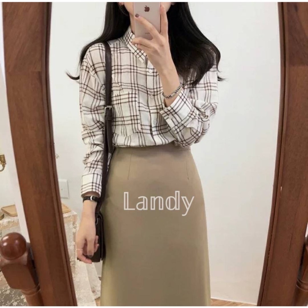 ღ 𝕃𝕒𝕟𝕕𝕪 ღ ｛預購｝#106 韓國復古 高腰顯瘦a字 半身裙 2023秋冬新款 開衩包臀裙中長款-細節圖6