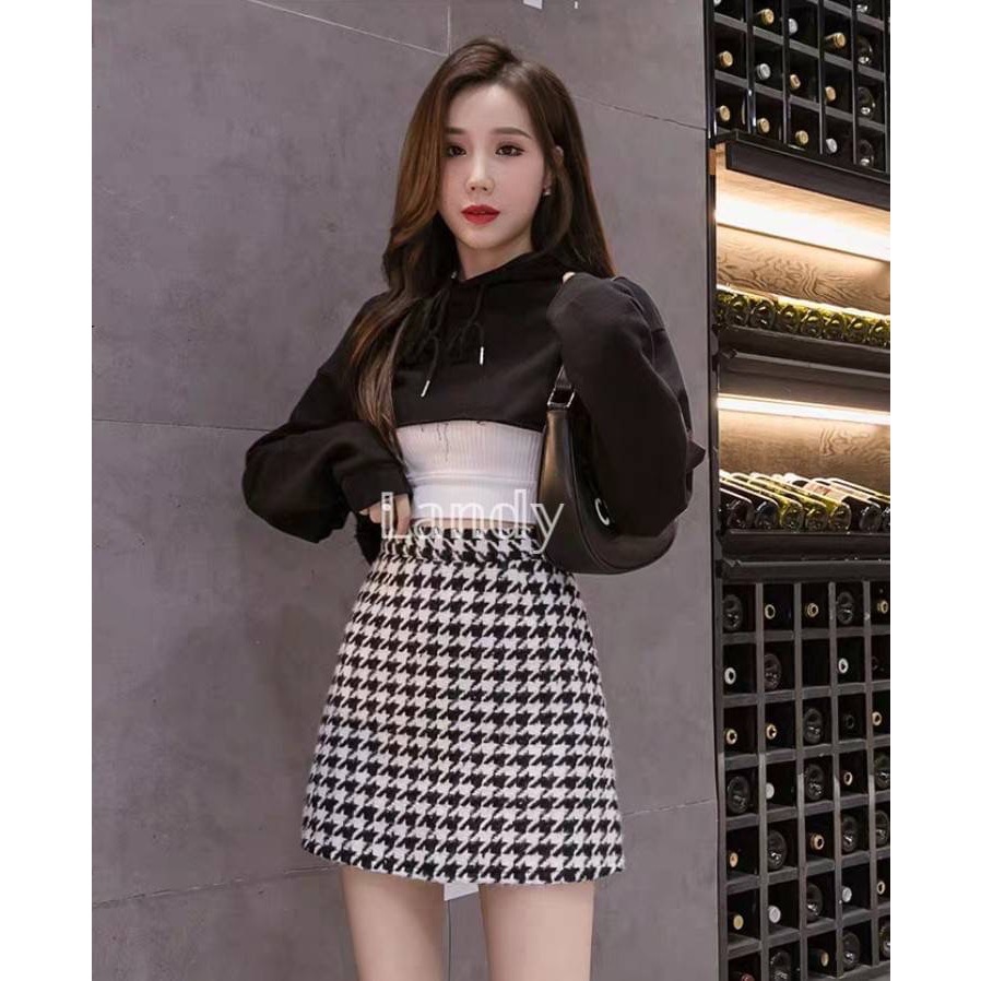 ღ 𝕃𝕒𝕟𝕕𝕪 ღ ｛現+預購｝#109 千鳥格裙子女 2023秋冬新款 洋氣高腰顯瘦 百搭a字短裙顯瘦包臀裙-細節圖6