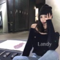 ღ 𝕃𝕒𝕟𝕕𝕪 ღ ｛現+預購｝#122 設計感針織毛衣上衣短款 别法式露肩毛衣秋冬流行款-規格圖5