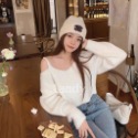 ღ 𝕃𝕒𝕟𝕕𝕪 ღ ｛現+預購｝#122 設計感針織毛衣上衣短款 别法式露肩毛衣秋冬流行款-規格圖5