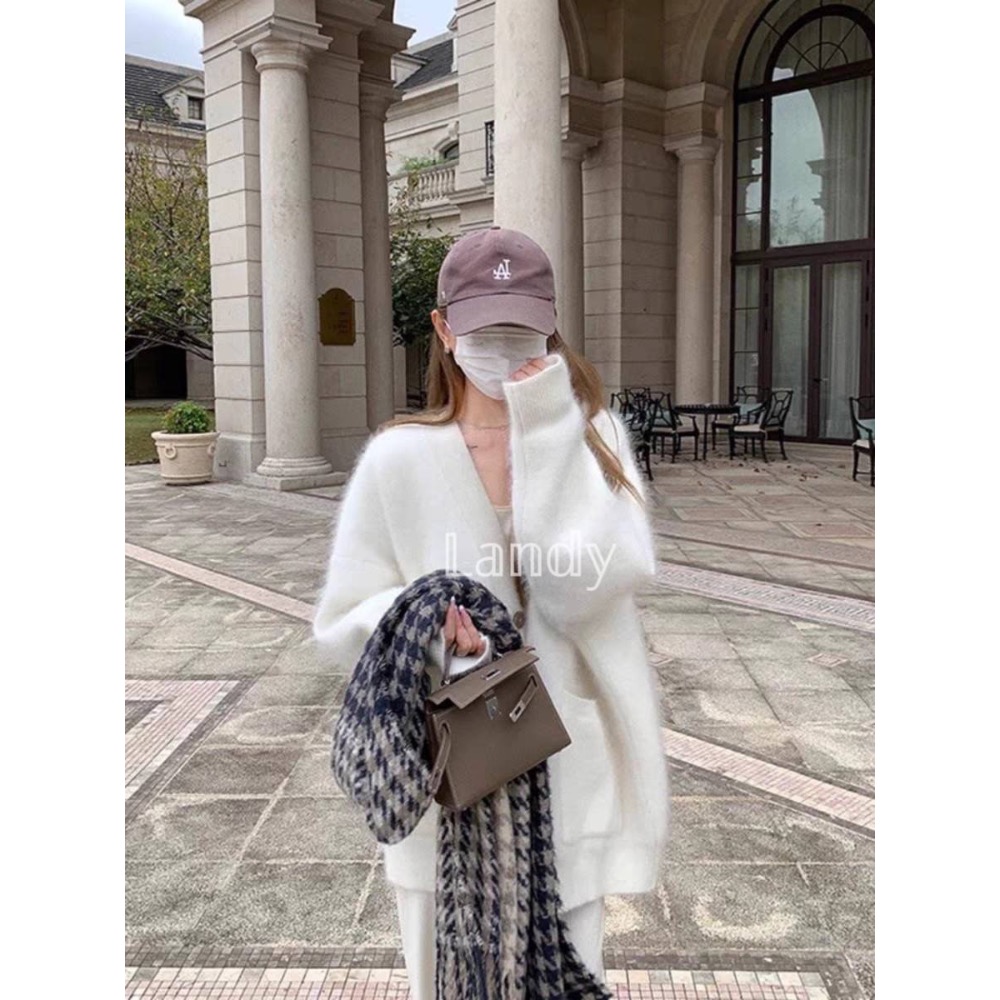 ღ 𝕃𝕒𝕟𝕕𝕪 ღ {現+預購｝#126 水貂毛 毛衣外套 女秋冬季2023新款 慵懶感外套加厚中長款針織外套-細節圖4