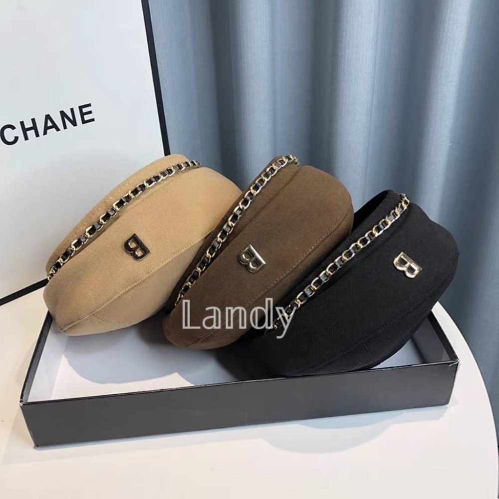 ღ 𝕃𝕒𝕟𝕕𝕪 ღ ｛預購｝#160 設計鏈條貝雷帽 女秋冬韓系時尚穿搭 畫家帽英倫風 氣質復古網紅帽子-細節圖2