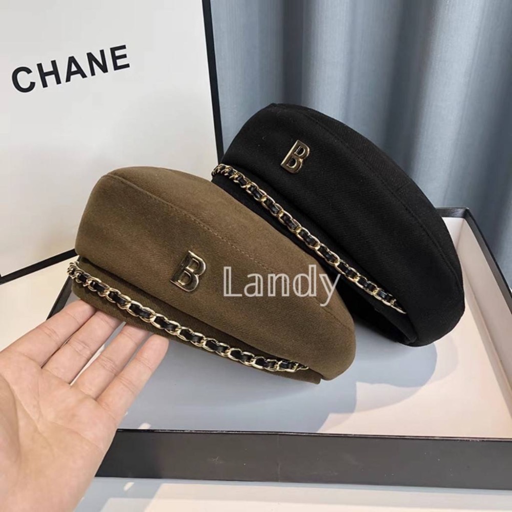 ღ 𝕃𝕒𝕟𝕕𝕪 ღ ｛預購｝#160 設計鏈條貝雷帽 女秋冬韓系時尚穿搭 畫家帽英倫風 氣質復古網紅帽子-細節圖3