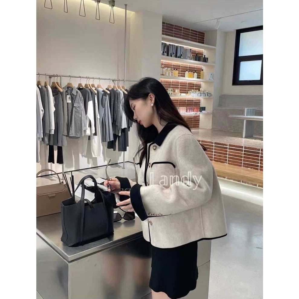 ღ 𝕃𝕒𝕟𝕕𝕪 ღ ｛預購｝#285 2024冬季新款小香風双面羊絨大衣女短款小金扣小香風法式毛絨外套-細節圖2