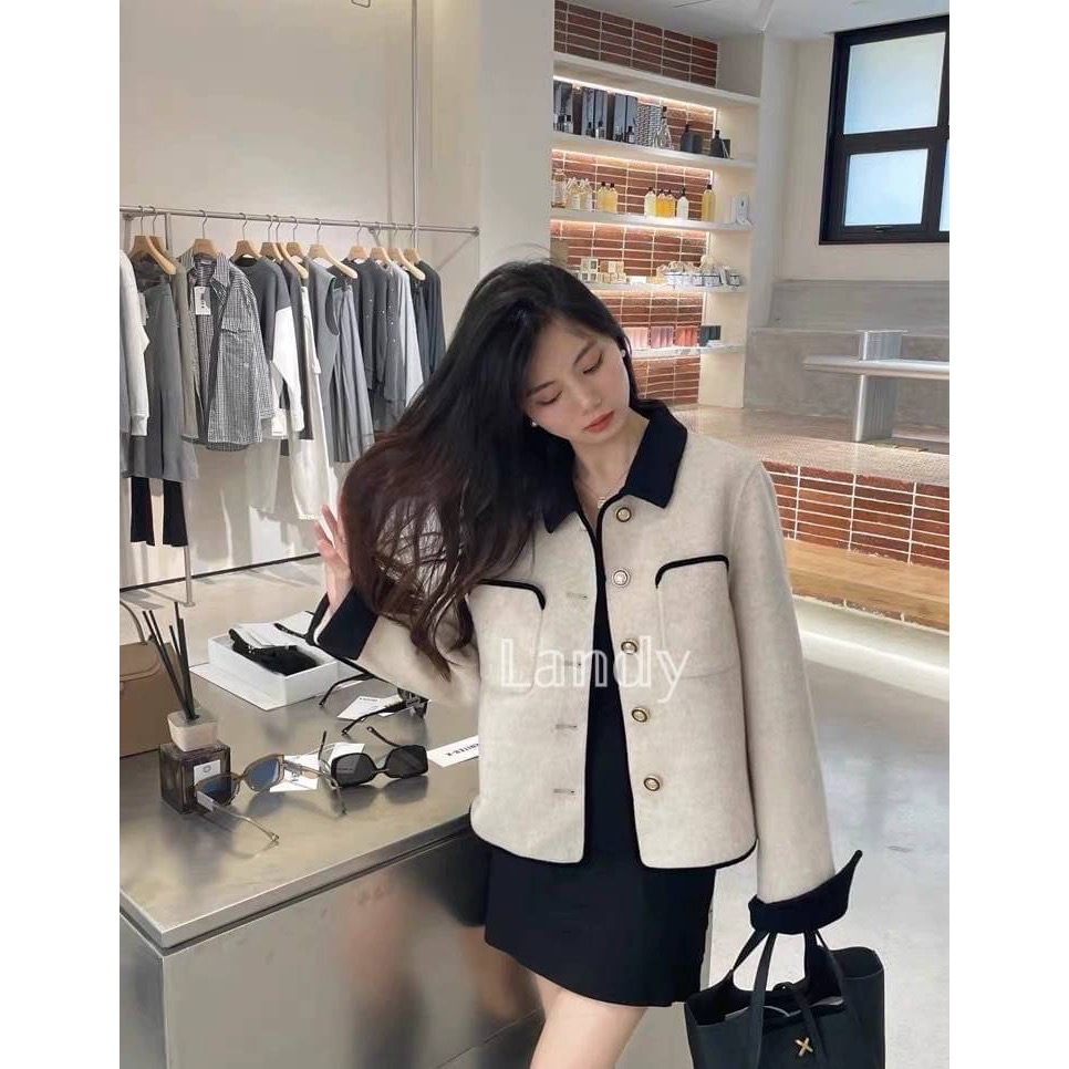 ღ 𝕃𝕒𝕟𝕕𝕪 ღ ｛預購｝#285 2024冬季新款小香風双面羊絨大衣女短款小金扣小香風法式毛絨外套-細節圖3